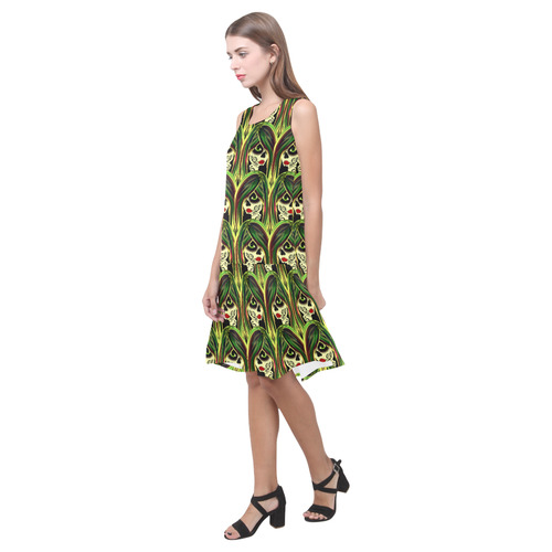 Fashionista sugarskull gal - green Sleeveless Splicing Shift Dress(Model D17)