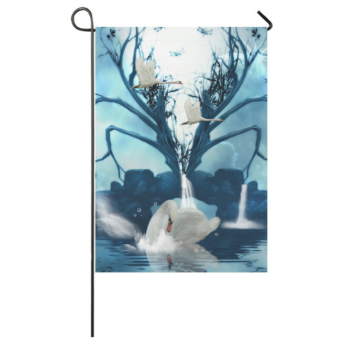 Beautiful swan with waterfalls Garden Flag 28''x40'' （Without Flagpole）