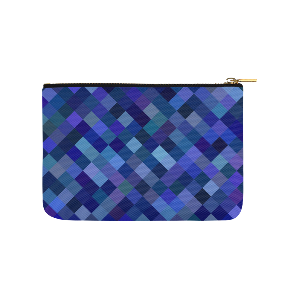 Autumn Colored Squares Blue Carry-All Pouch 9.5''x6''