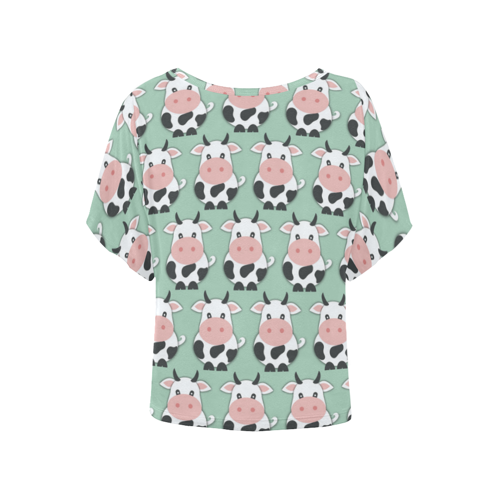 Cute Cow Pattern Women's Batwing-Sleeved Blouse T shirt (Model T44)