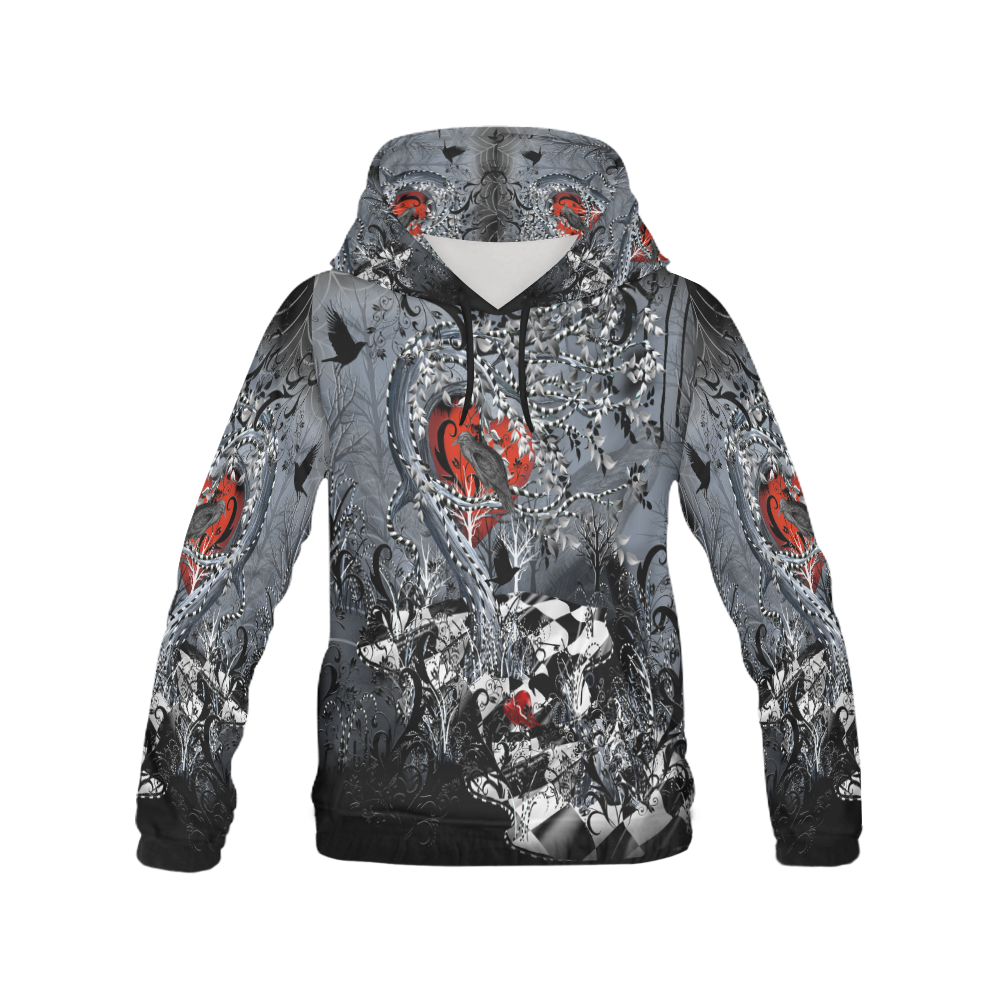 Raven Heart Print By Juleez All Over Print Hoodie for Women (USA Size) (Model H13)