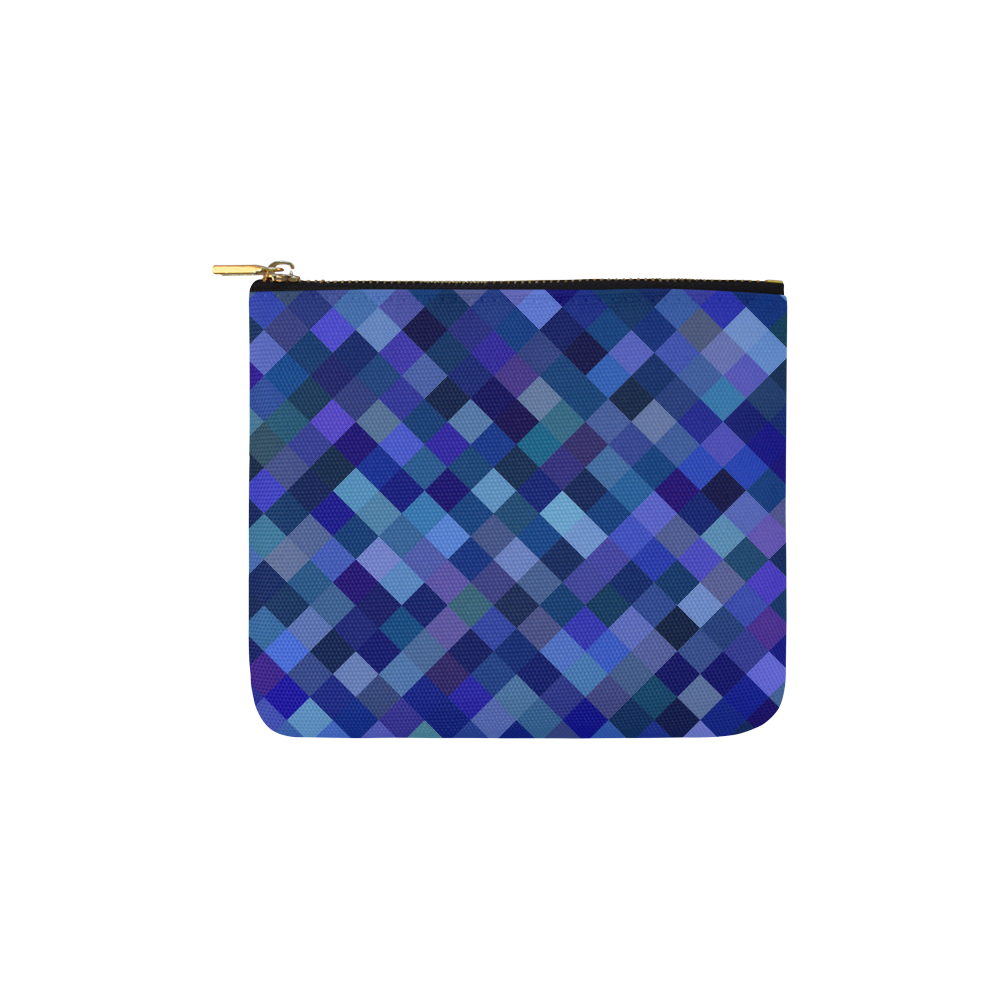 Autumn Colored Squares Blue Carry-All Pouch 6''x5''