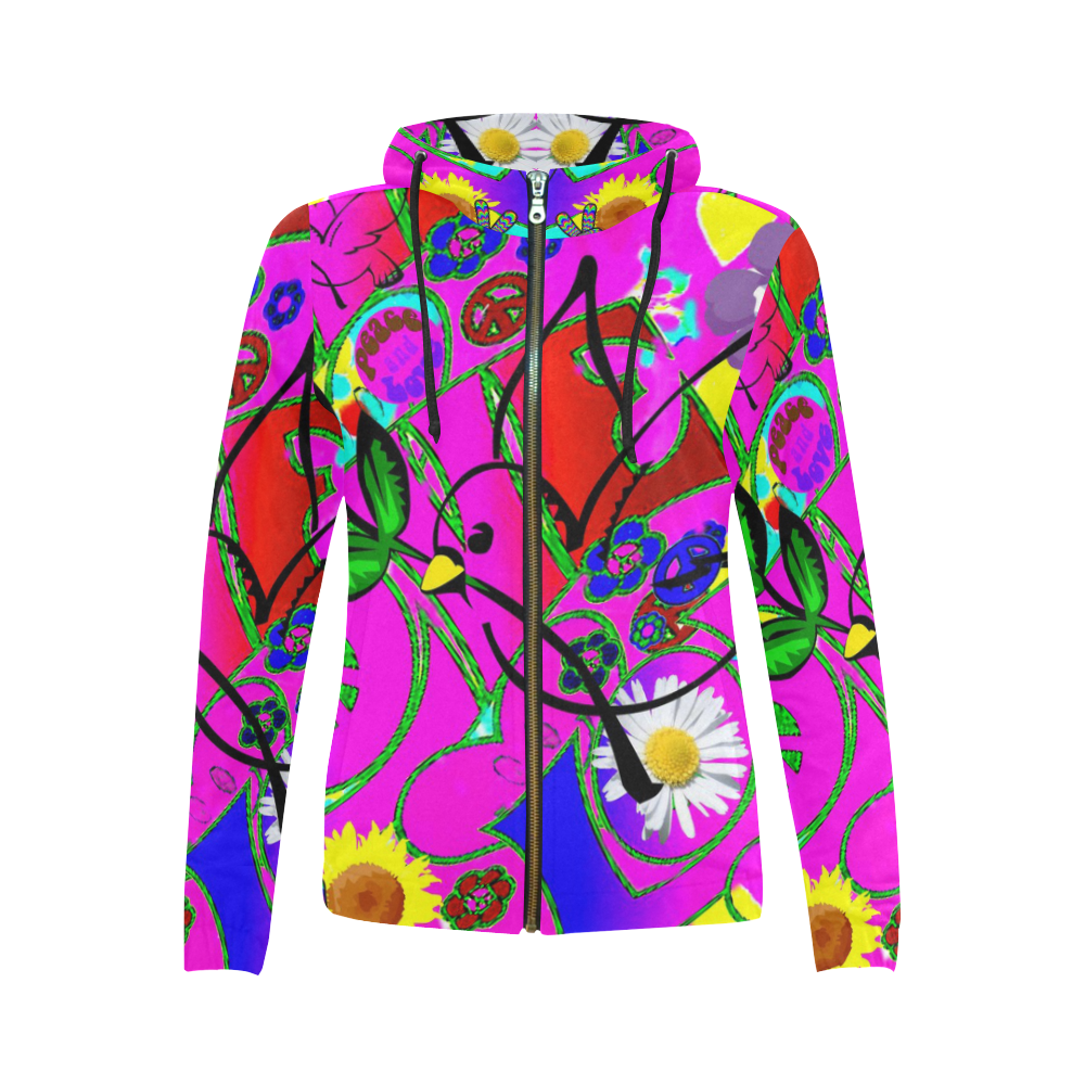 From the "With Love" Fashion Collection All Over Print Full Zip Hoodie for Women (Model H14)