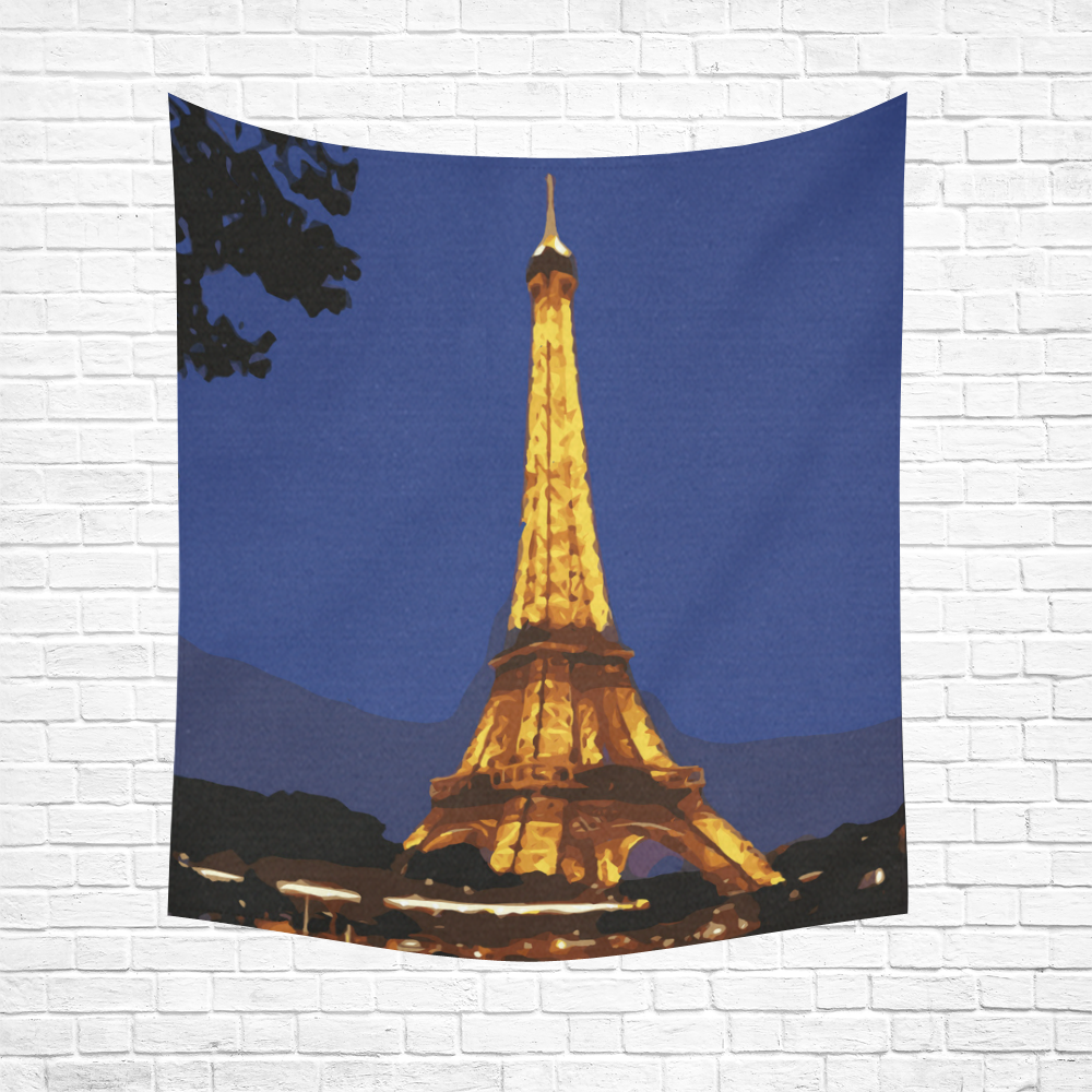 Eiffel Tower Paris Night View Cotton Linen Wall Tapestry 51"x 60"