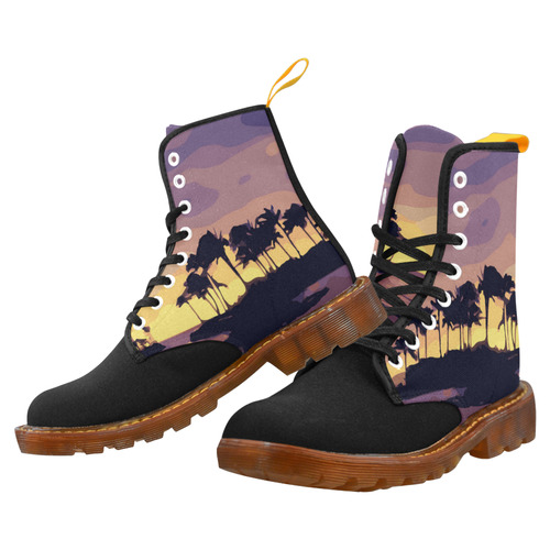 Tropical Beach Palm Trees Sunset Martin Boots For Women Model 1203H