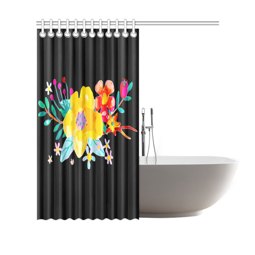 Cute Yellow Watercolor Floral Shower Curtain 69"x70"