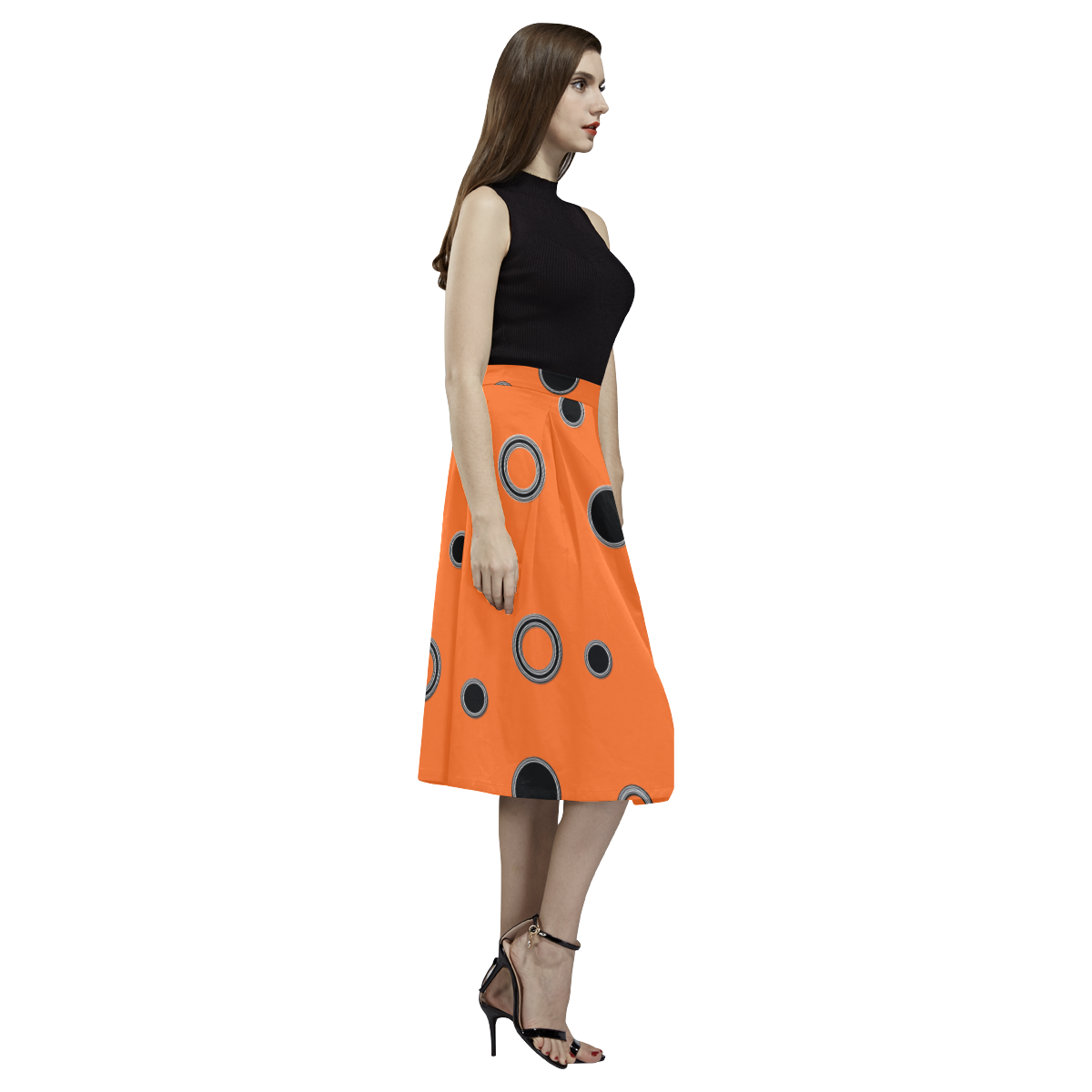 Black Polka Dots Aoede Crepe Skirt (Model D16)