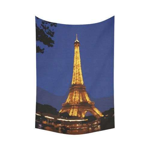 Eiffel Tower Paris Night View Cotton Linen Wall Tapestry 60"x 90"