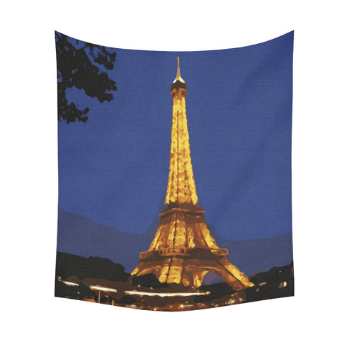 Eiffel Tower Paris Night View Cotton Linen Wall Tapestry 51"x 60"
