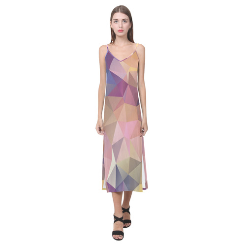 Polygon gray pink V-Neck Open Fork Long Dress(Model D18)