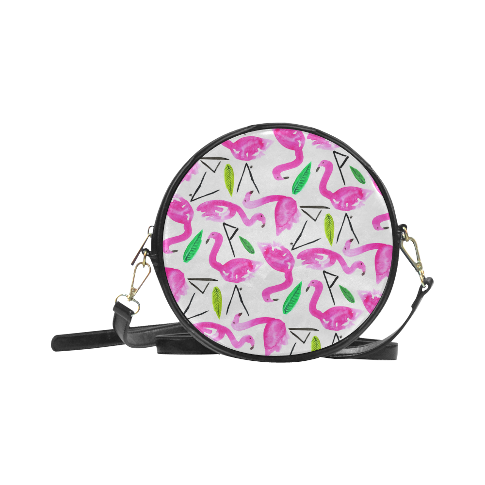 Flamingos hot pink Round Sling Bag (Model 1647)