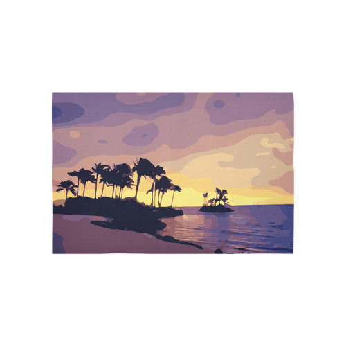 Tropical Beach Palm Trees Sunset Cotton Linen Wall Tapestry 60"x 40"
