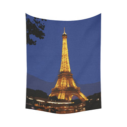 Eiffel Tower Paris Night View Cotton Linen Wall Tapestry 60"x 80"