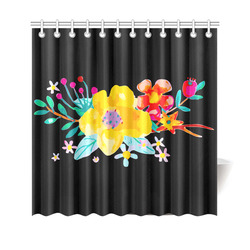 Cute Yellow Watercolor Floral Shower Curtain 69"x70"