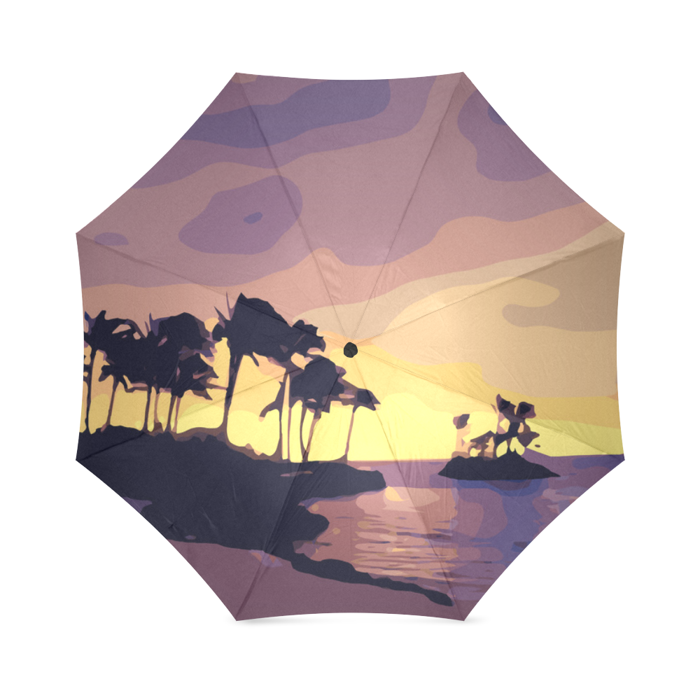 Tropical Beach Palm Trees Sunset Foldable Umbrella (Model U01)