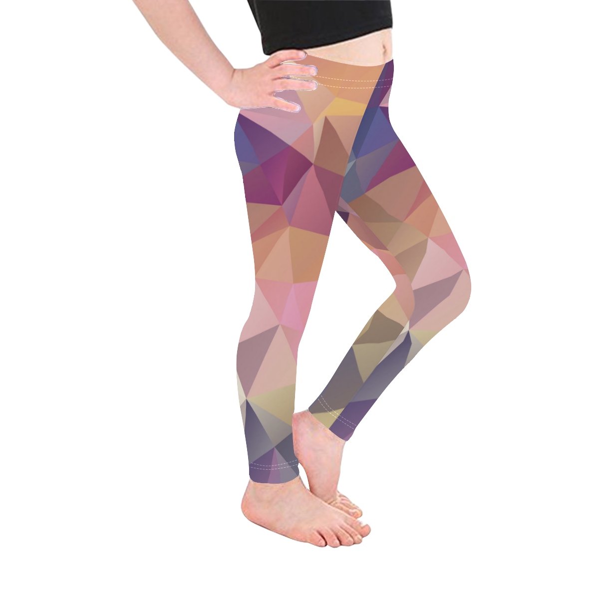 Polygon gray pink Kid's Ankle Length Leggings (Model L06)