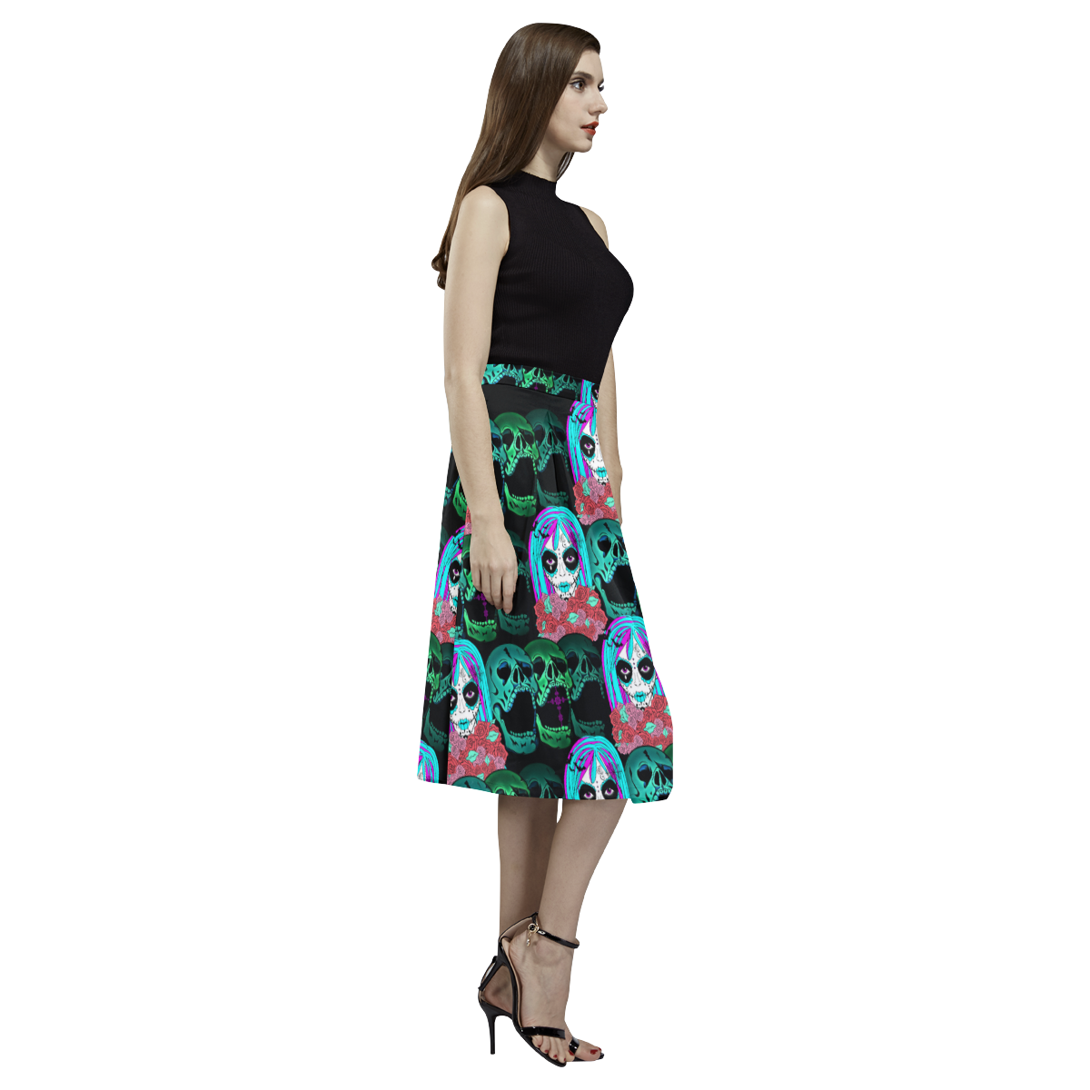 Goth sugarskull with attitude Aoede Crepe Skirt (Model D16)