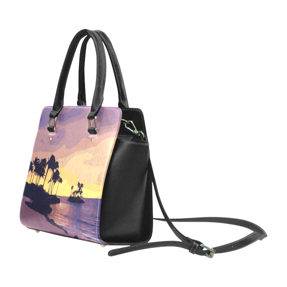 Tropical Beach Palm Trees Sunset Classic Shoulder Handbag (Model 1653)