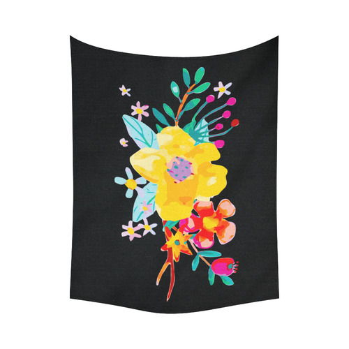 Cute Yellow Watercolor Floral Cotton Linen Wall Tapestry 80"x 60"