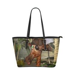 Funny giraffe as a pirate Leather Tote Bag/Small (Model 1651)
