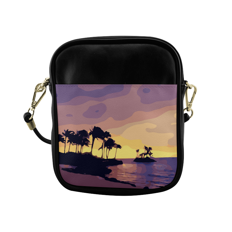 Tropical Beach Palm Trees Sunset Sling Bag (Model 1627)