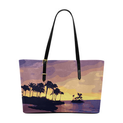 Tropical Beach Palm Trees Sunset Euramerican Tote Bag/Large (Model 1656)