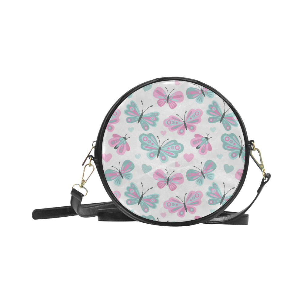 Pink Blue Butterfly Round Sling Bag (Model 1647)