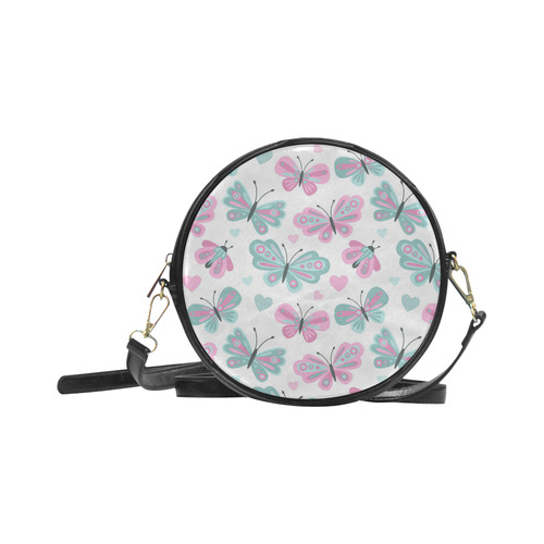 Pink Blue Butterfly Round Sling Bag (Model 1647)
