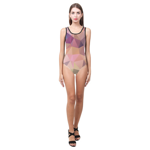 Polygon gray pink Vest One Piece Swimsuit (Model S04)