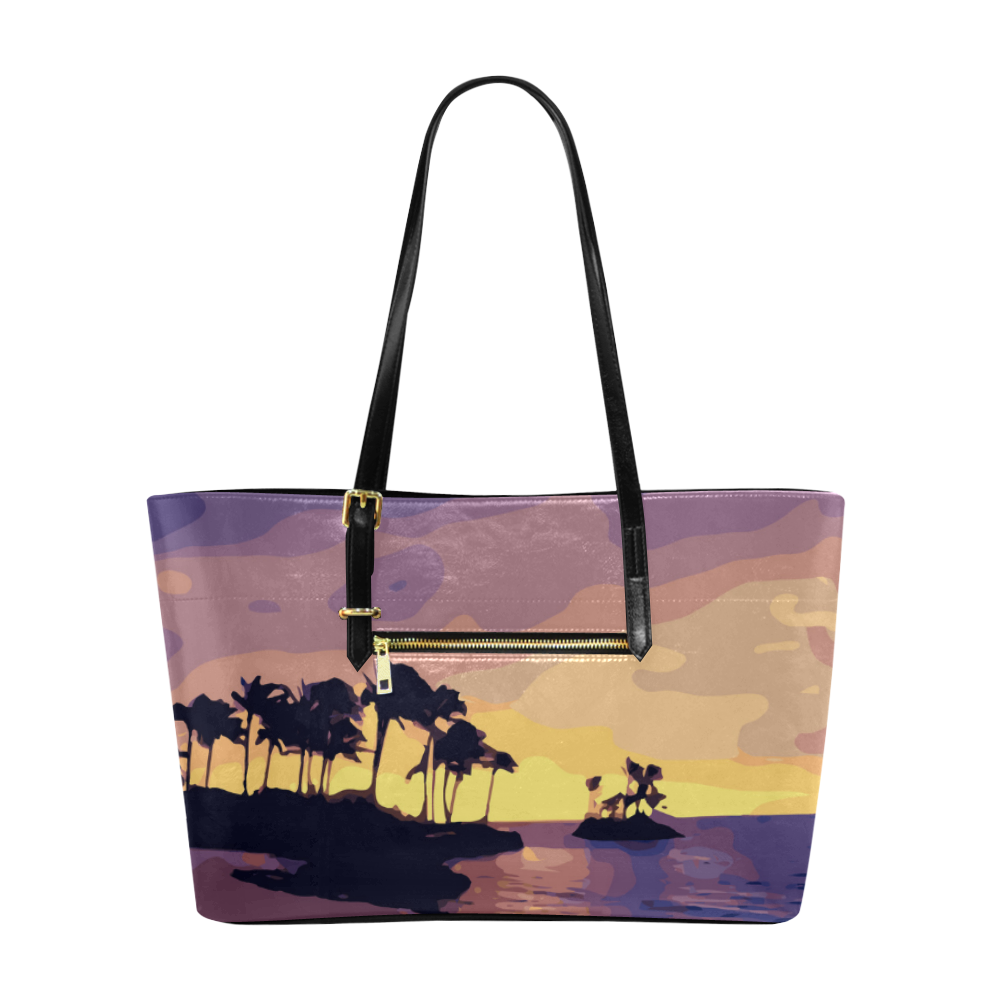 Tropical Beach Palm Trees Sunset Euramerican Tote Bag/Large (Model 1656)