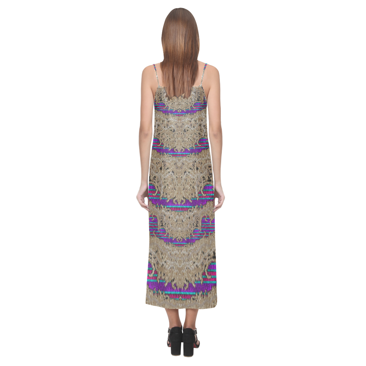 Pearl lace and smiles in peacock style V-Neck Open Fork Long Dress(Model D18)