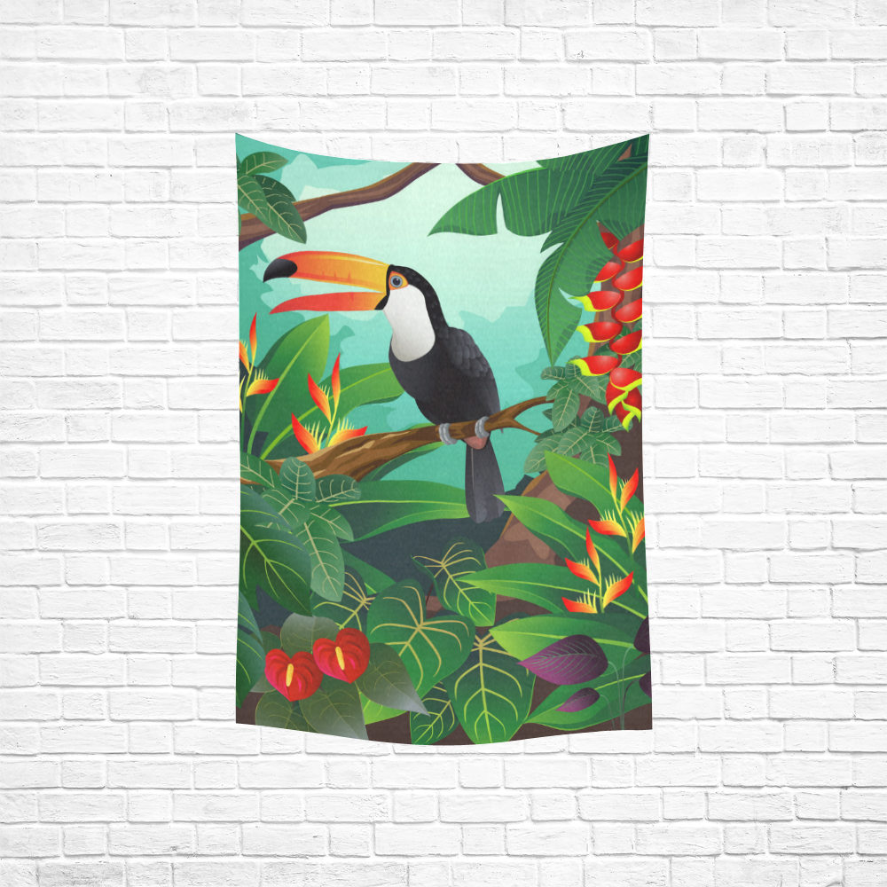 Toucan Tropical Jungle Floral Landscape Cotton Linen Wall Tapestry 40"x 60"