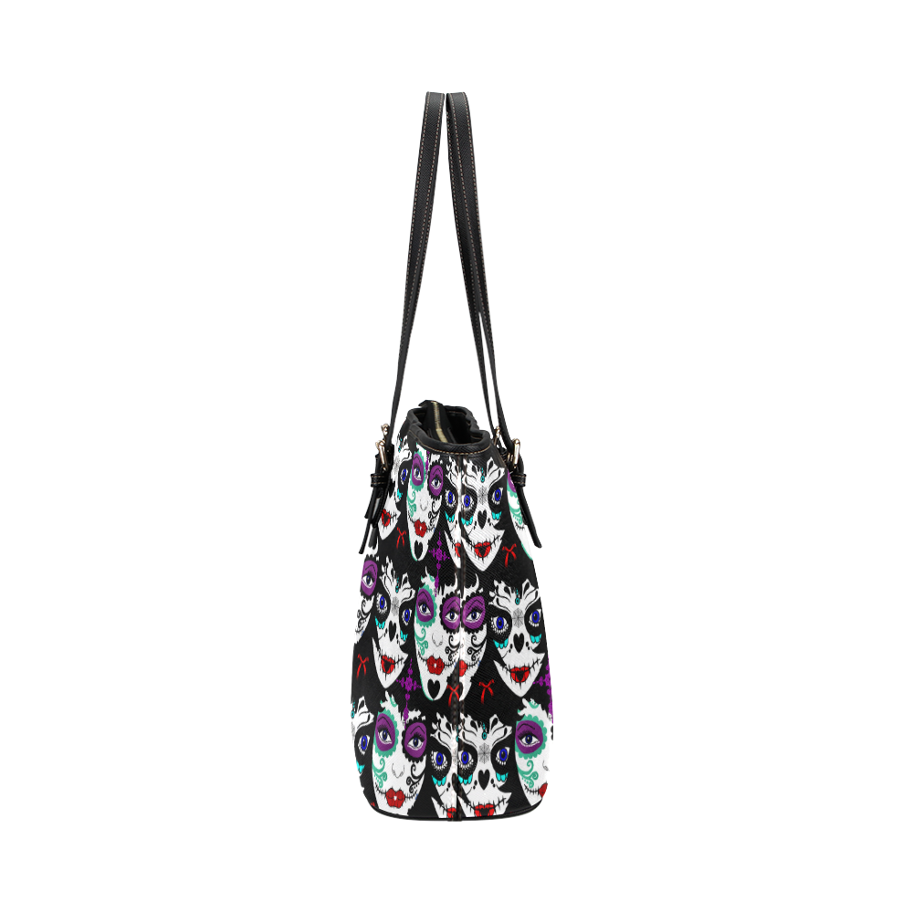 Day of the dead - sugarskull Leather Tote Bag/Small (Model 1651)