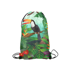 Toucan Tropical Jungle Floral Landscape Small Drawstring Bag Model 1604 (Twin Sides) 11"(W) * 17.7"(H)