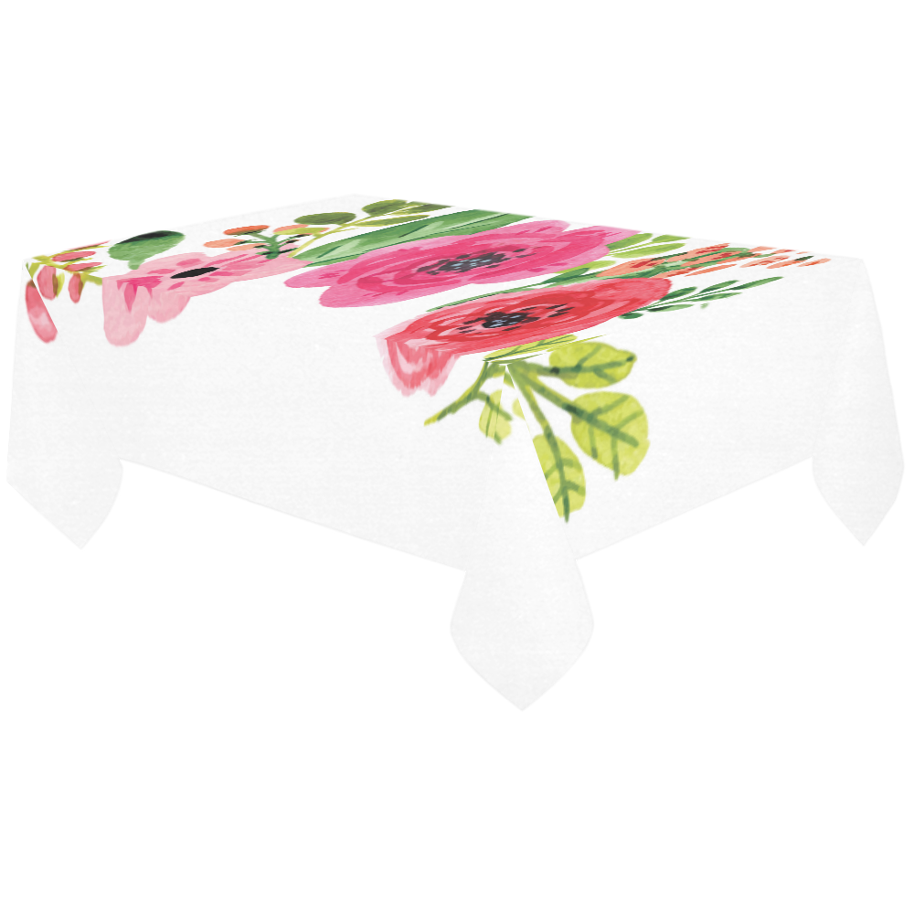 Pink Red  Cute Watercolor Floral Cotton Linen Tablecloth 60"x120"