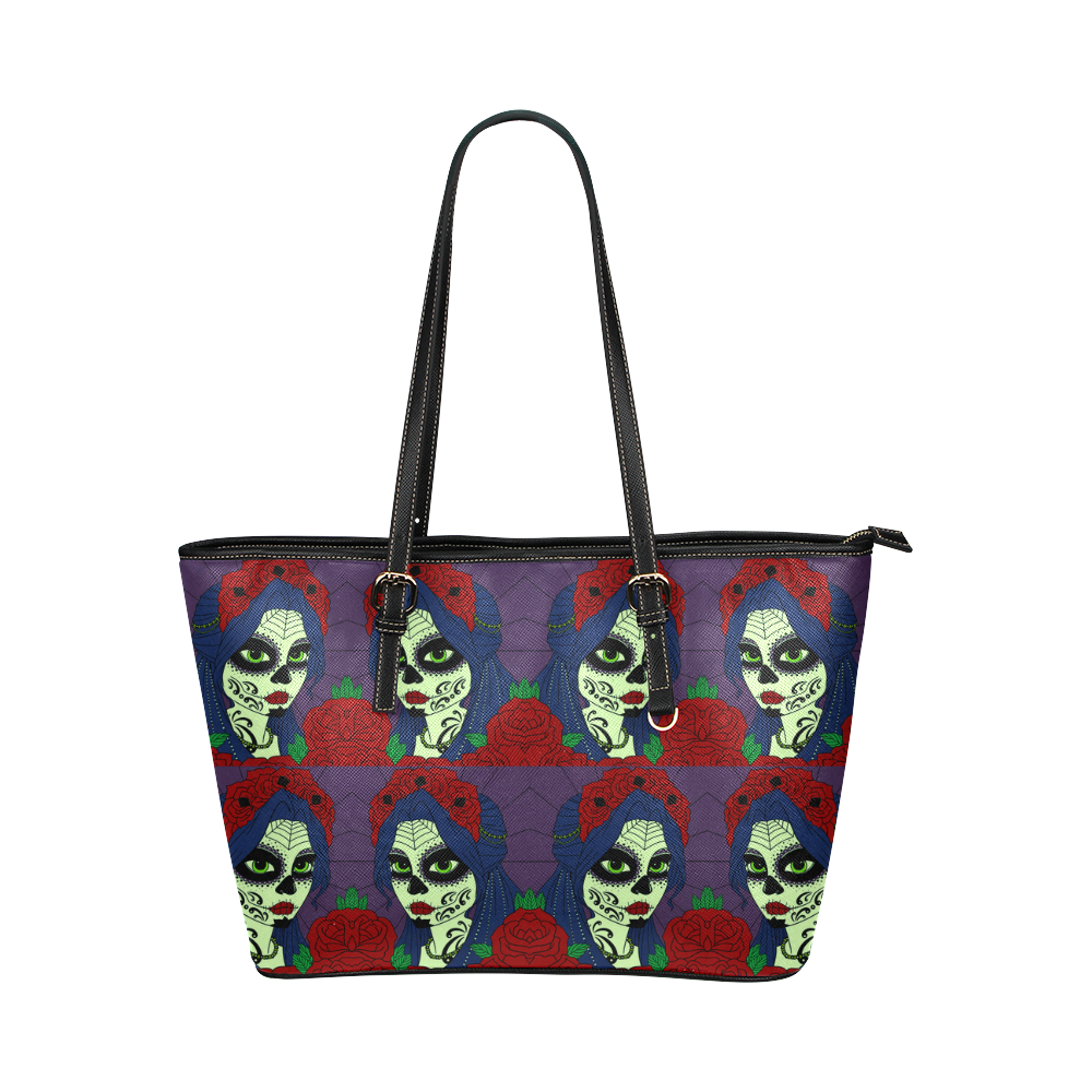 sickly sugarskull Leather Tote Bag/Small (Model 1651)