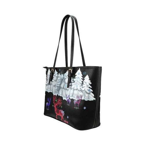 Reindeer Magic Leather Tote Bag/Small (Model 1651)