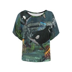 Amazing orcas Women's Batwing-Sleeved Blouse T shirt (Model T44)