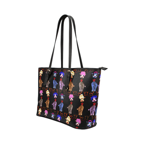 Funny Reindeer Gals on black Leather Tote Bag/Small (Model 1651)