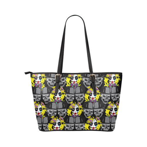 Miss Gothica Sugarskull Leather Tote Bag/Small (Model 1651)