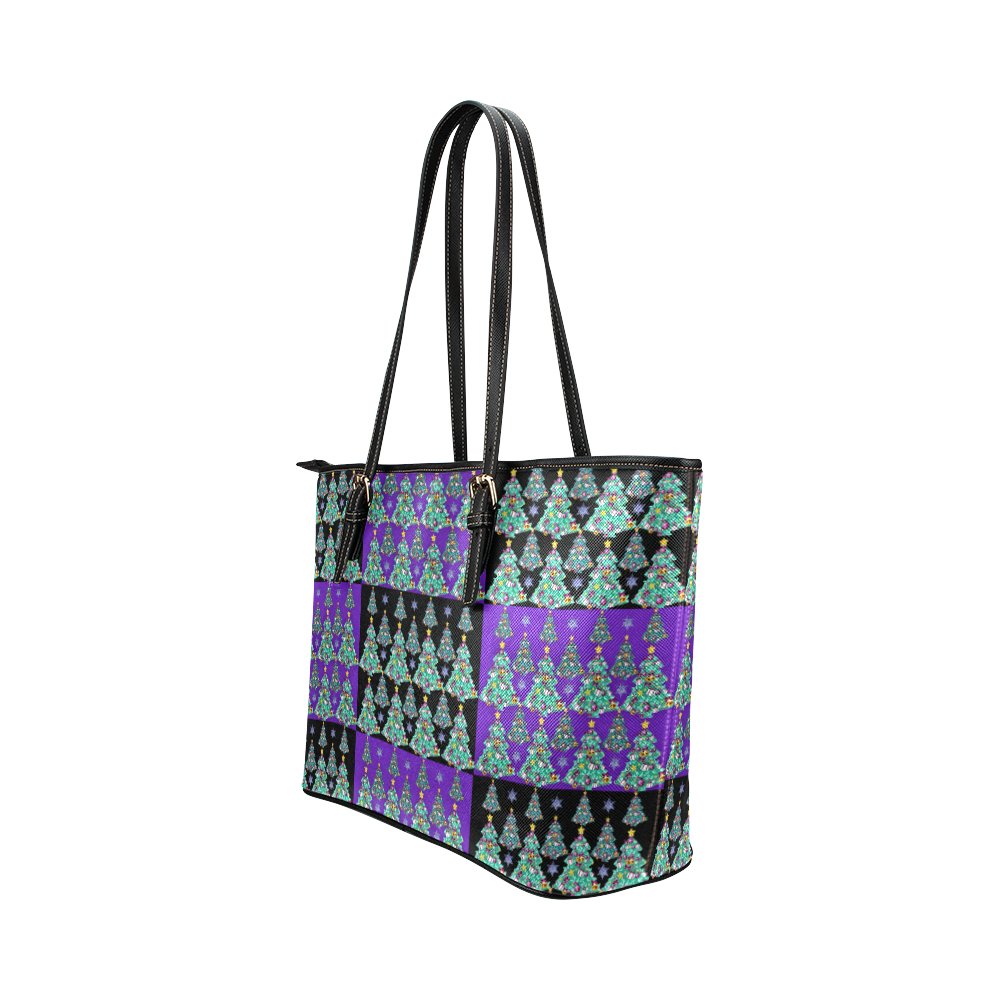 A BLACK AND PURPLE kind of Christmas Leather Tote Bag/Small (Model 1651)