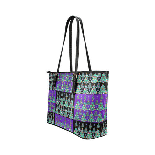 A BLACK AND PURPLE kind of Christmas Leather Tote Bag/Small (Model 1651)