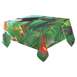 Toucan Tropical Jungle Floral Landscape Cotton Linen Tablecloth 52"x 70"