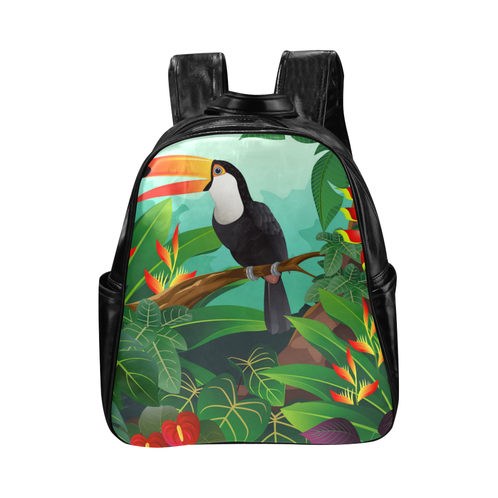 Toucan Tropical Jungle Floral Landscape Multi-Pockets Backpack (Model 1636)