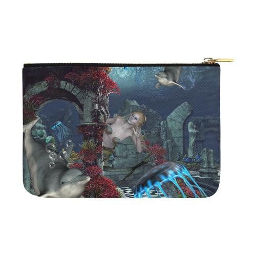 Beautiful mermaid swimming with dolphin Carry-All Pouch 12.5''x8.5''