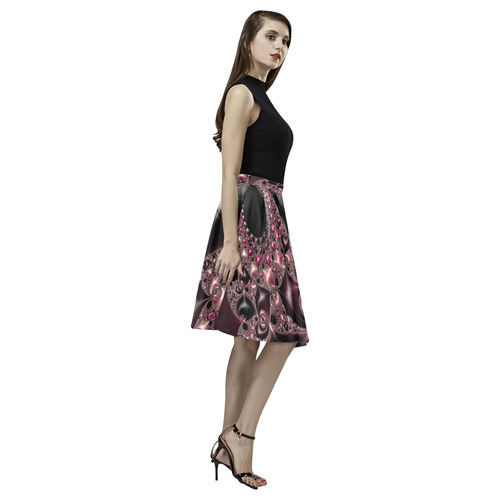 Dark Raspberry Swirl Melete Pleated Midi Skirt (Model D15)