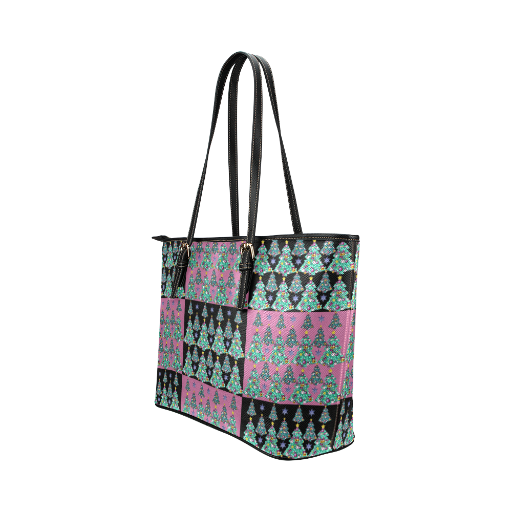 A BLACK AND PINK kind of Christmas Leather Tote Bag/Small (Model 1651)