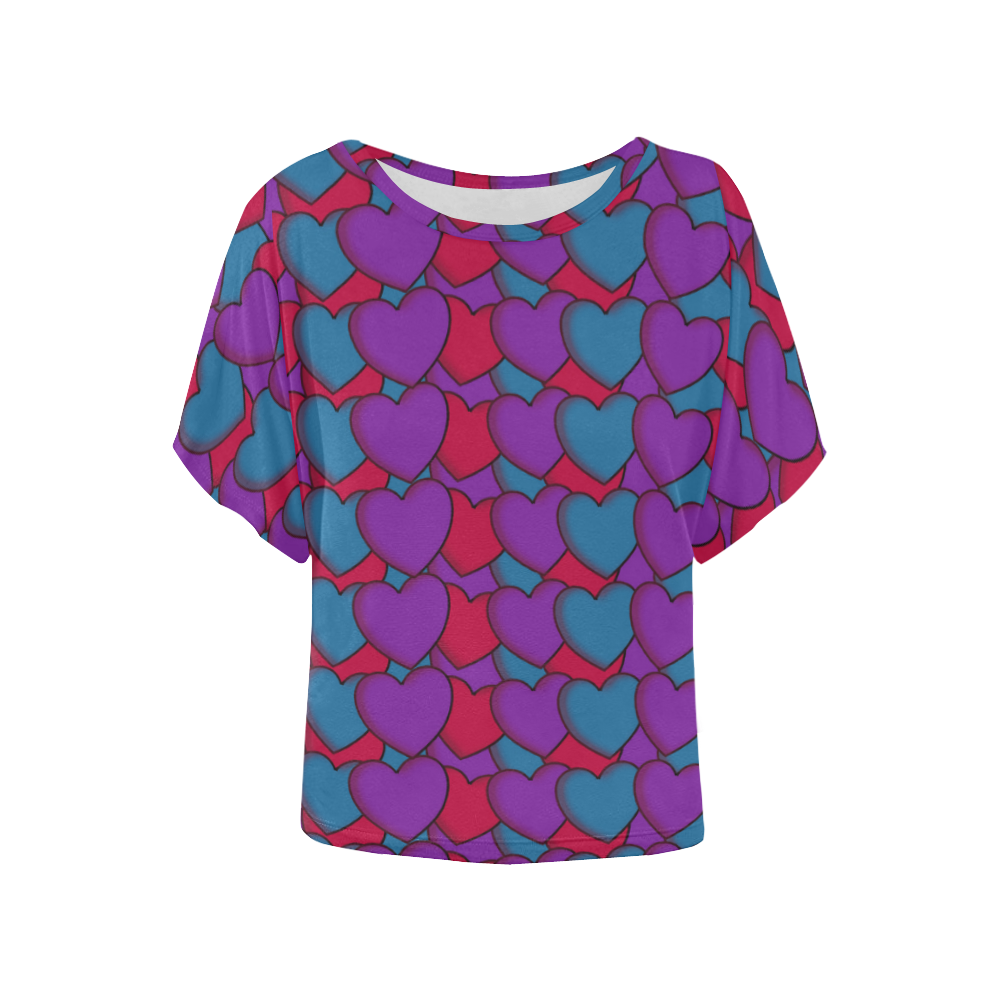 Love Hearts Women's Batwing-Sleeved Blouse T shirt (Model T44)