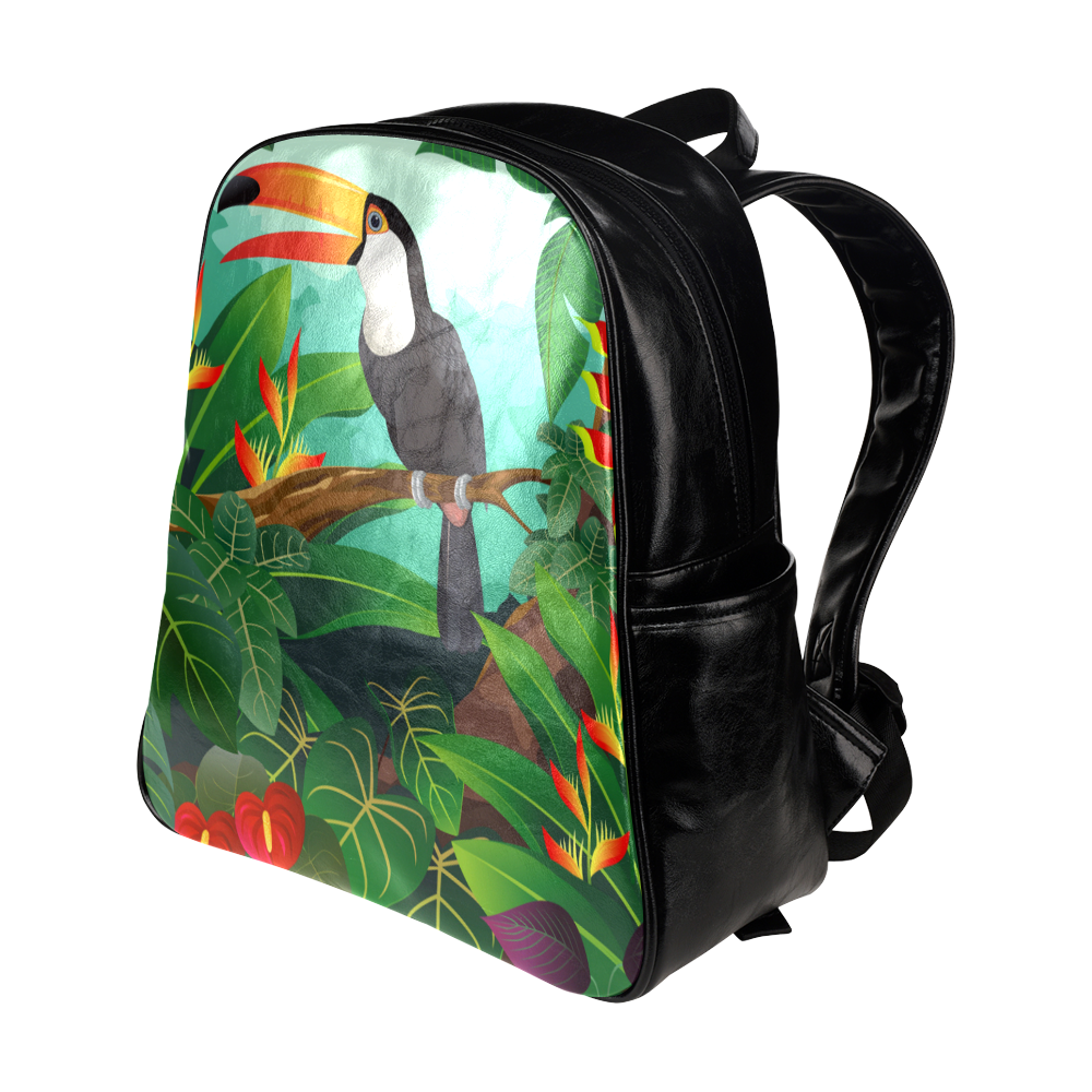 Toucan Tropical Jungle Floral Landscape Multi-Pockets Backpack (Model 1636)