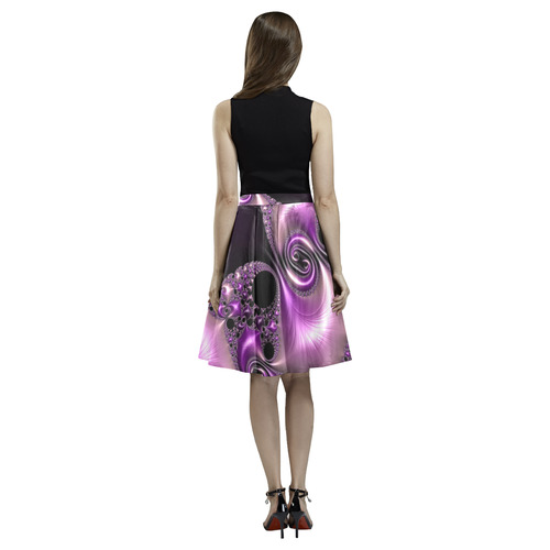 Silken Purple Swirlling Melete Pleated Midi Skirt (Model D15)
